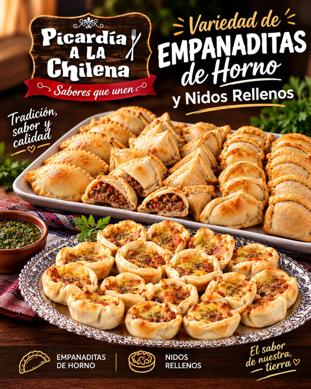 Empanaditas de horno y nidos rellenos 50 unidades